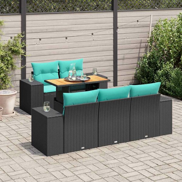 VidaXL 6 részes fekete polyrattan kerti ülőgarnitúra párnákkal