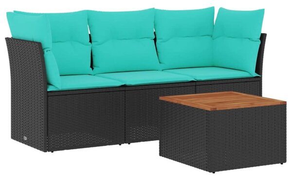 VidaXL 4 részes fekete polyrattan kerti ülőgarnitúra párnával