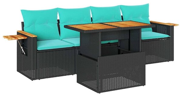 VidaXL 5 részes fekete polyrattan kerti kanapészett párnákkal