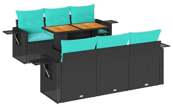 VidaXL 7 részes fekete polyrattan kerti ülőgarnitúra párnával