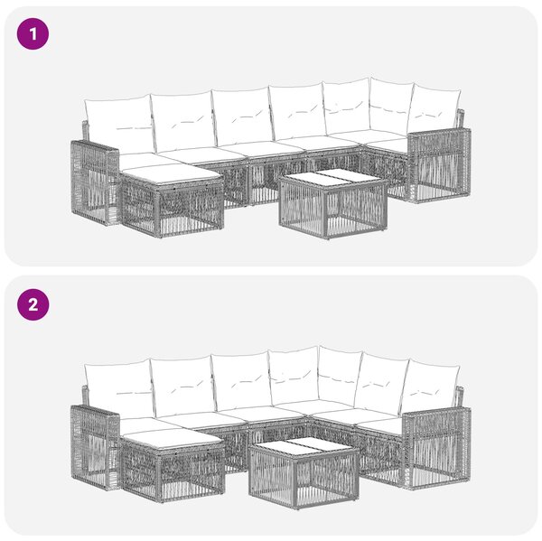 VidaXL Kerti Kanapé Szett 8 pcs Szürke és sötétszürke polirattan
