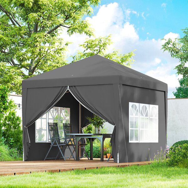 Outsunny vízálló kerti pavilon összecsukható oldalpanelekkel, acél vázzal és tetővel, 2,95 x 2,95 x 2,58 m, szürke
