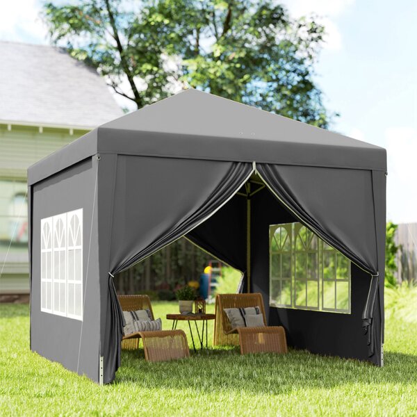 Outsunny vízálló kerti pavilon összecsukható oldalpanelekkel, acél vázzal és tetővel, 2,95 x 2,95 x 2,58 m, szürke