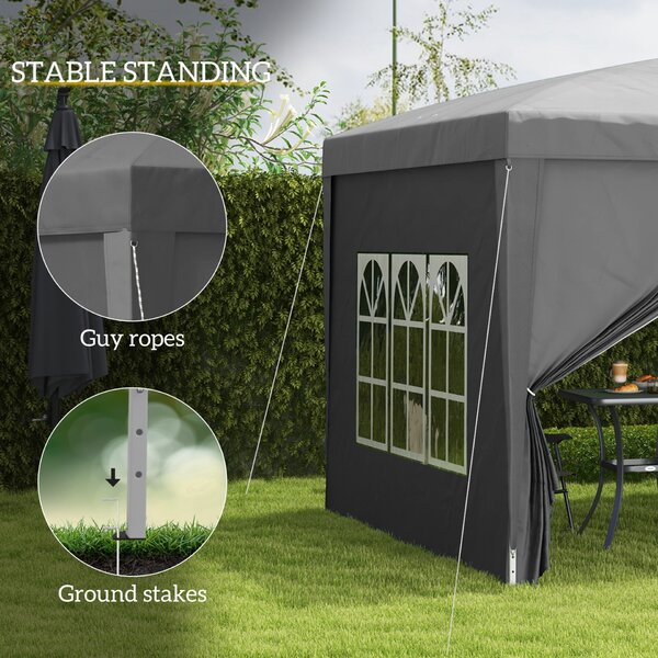 Outsunny vízálló kerti pavilon összecsukható oldalpanelekkel, acél vázzal és tetővel, 2,95 x 2,95 x 2,58 m, szürke