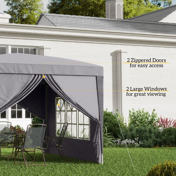 Outsunny vízálló kerti pavilon összecsukható oldalpanelekkel, acél vázzal és tetővel, 2,95 x 2,95 x 2,58 m, szürke