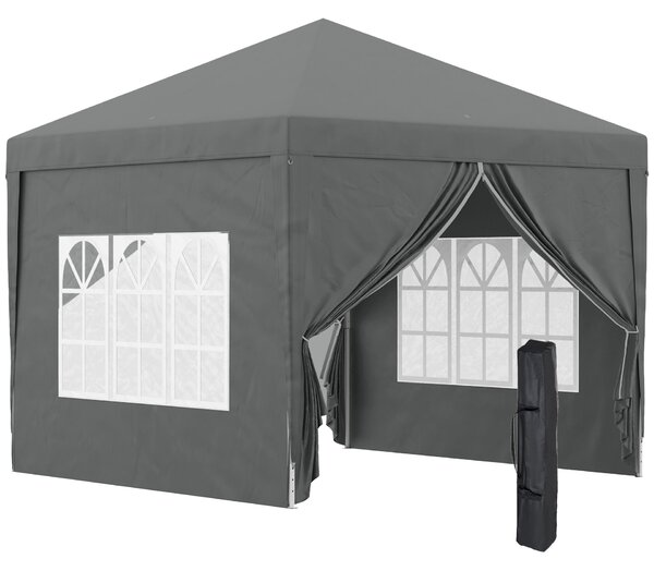 Outsunny vízálló kerti pavilon összecsukható oldalpanelekkel, acél vázzal és tetővel, 2,95 x 2,95 x 2,58 m, szürke