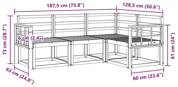 VidaXL Kültéri kanapé szett 4 pcs Fehér 187,5 x 128,5 x 73 cm