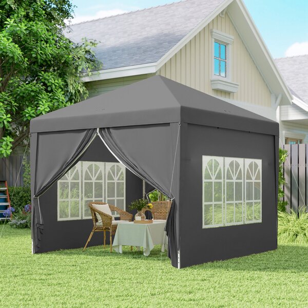 Outsunny vízálló kerti pavilon összecsukható oldalpanelekkel, acél vázzal és tetővel, 2,95 x 2,95 x 2,58 m, szürke