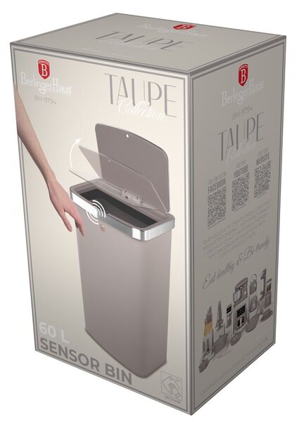 Berlinger Haus BH/9794 60 literes Szenzor érzékelős fém szemetes - Matt taupe