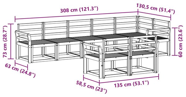 VidaXL Kültéri kanapé szett 8 pcs Fehér Tömör Akácfa