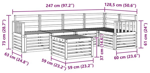 VidaXL Kültéri kanapé szett 6 pcs Fehér 59 x 59 x 37 cm Tömör Akácfa