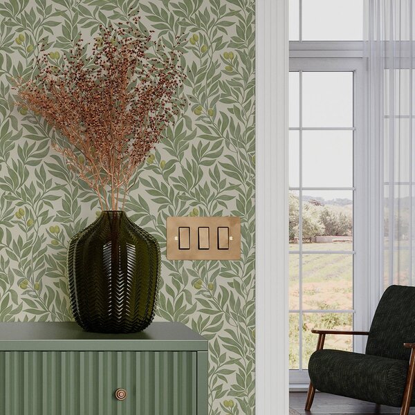 Tapéta Zöld olajbogyó ágak, Boho stílusú tapétá, a00026 : Uwalls.hu