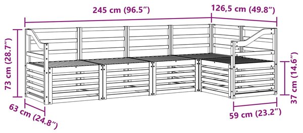 VidaXL Kültéri kanapé szett 5 pcs Fehér 245 x 126,5 x 73 cm