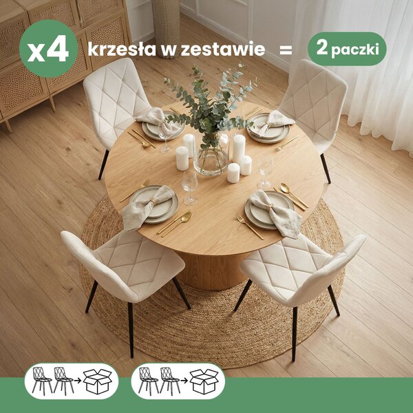 AKORD MILO kárpitozott szék welur bézs rombusz steppelt mintával fekete lábakkal 4 db-os szett
