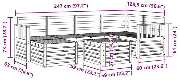 VidaXL Kültéri kanapé szett 7 pcs Fehér Poliészter