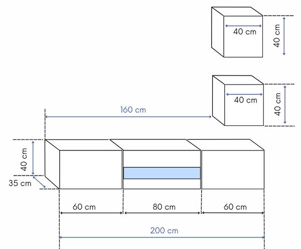 Intenso Concept-4 nappali faliszekrény sor - 200 cm (világos tölgy)