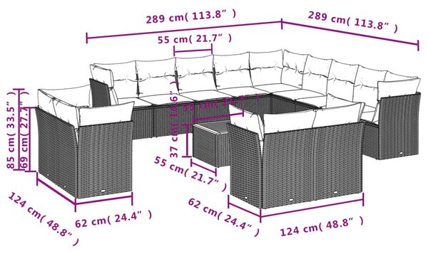 14 részes vegyes bézs polyrattan kerti ülőgarnitúra párnával