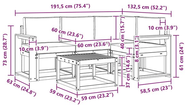 VidaXL Kültéri kanapé szett 5 pcs Fehér és Világosszürke