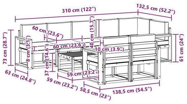VidaXL Kültéri kanapé szett párnával 9 pcs Fehér és Világosszürke