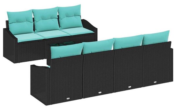VidaXL Kanapé Szett párnával 8 pcs Fekete és Türkiz polirattan
