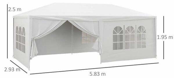 Outsunny 6x3 m-es Rendezvénysátor Levehető Oldalfalakkal, Kerti Pavilon Ajtókkal és Ablakokkal, Fehér