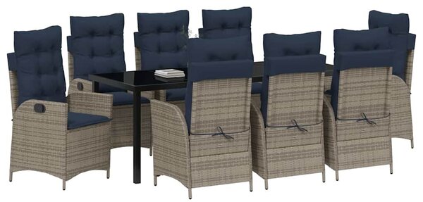 VidaXL Kert étkező szett párnával 9 pcs Szürke és fekete Rattan
