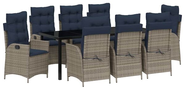 VidaXL Kert étkező szett párnával 9 pcs Szürke és fekete Rattan