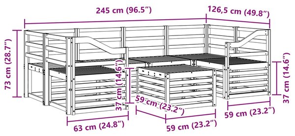 VidaXL Kültéri kanapé szett 7 pcs Fehér Tömör Akácfa