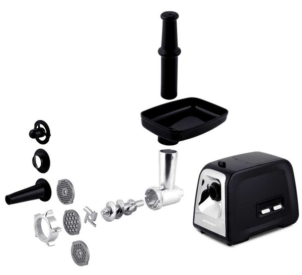 Berdsen BD-601A húsdaráló, 450/1200 W, ezüst/fekete, rozsdamentes acél kés és tárcsa, visszaforgató funkció, csúszásmentes talp
