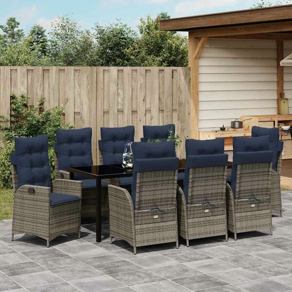 VidaXL Kert étkező szett párnával 9 pcs Szürke és fekete Rattan
