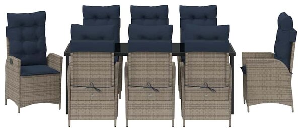 VidaXL Kert étkező szett párnával 9 pcs Szürke és fekete Rattan