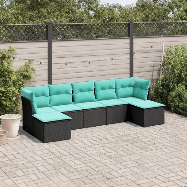 VidaXL 7 db fekete polyrattan kerti kanapégarnitúra párnákkal