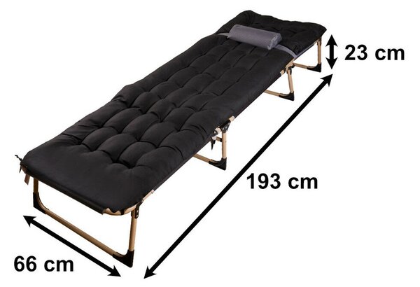 LUARO összecsukható turistaágy, üzleti nyugágy, 193 cm, fekete