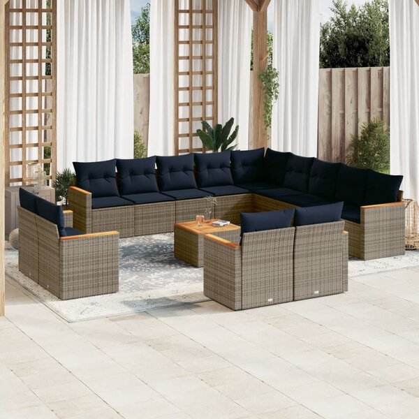VidaXL 14 db szürke polyrattan kerti kanapégarnitúra párnákkal