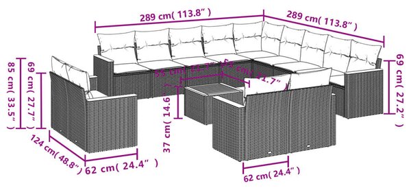 VidaXL 14 db szürke polyrattan kerti kanapégarnitúra párnákkal