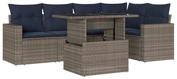 VidaXL 6 db szürke polyrattan kerti kanapégarnitúra párnákkal