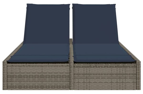 VidaXL szürke polyrattan kétszemélyes napozóágy párnákkal