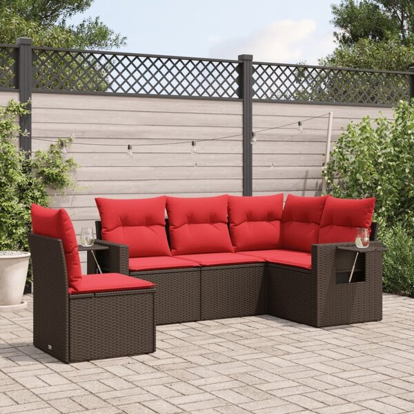 VidaXL 5 db barna polyrattan kerti kanapégarnitúra párnákkal