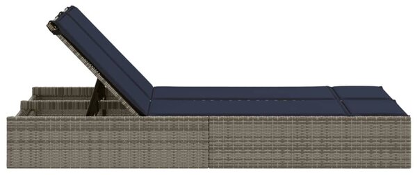 VidaXL szürke polyrattan kétszemélyes napozóágy párnákkal