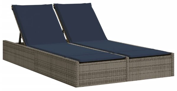 VidaXL szürke polyrattan kétszemélyes napozóágy párnákkal