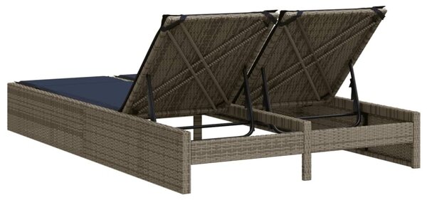 VidaXL szürke polyrattan kétszemélyes napozóágy párnákkal