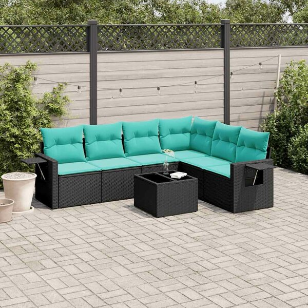 VidaXL 7 db fekete polyrattan kerti kanapégarnitúra párnákkal