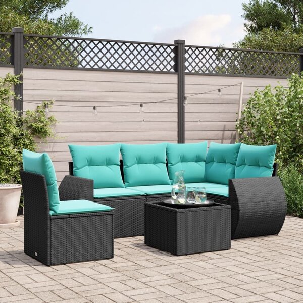 VidaXL 6 db fekete polyrattan kerti kanapégarnitúra párnákkal