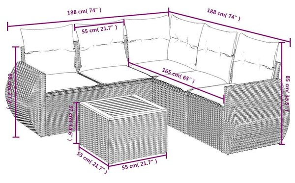 VidaXL 6 db fekete polyrattan kerti kanapégarnitúra párnákkal