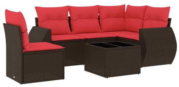 VidaXL 6 db barna polyrattan kerti kanapégarnitúra párnákkal