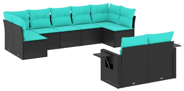 VidaXL 9 db fekete polyrattan kerti kanapégarnitúra párnákkal