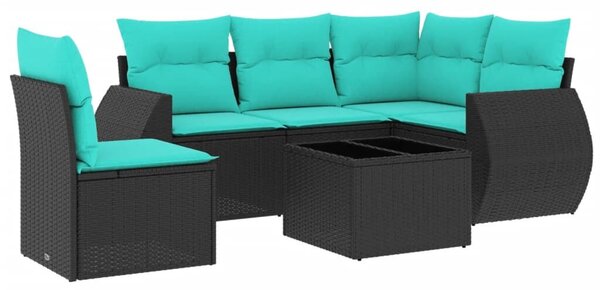 VidaXL 6 db fekete polyrattan kerti kanapégarnitúra párnákkal