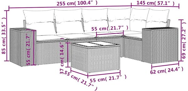 VidaXL 6 db fekete polyrattan kerti kanapégarnitúra párnákkal