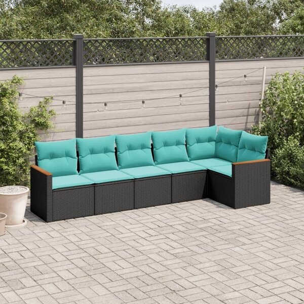 VidaXL 6 db fekete polyrattan kerti kanapégarnitúra párnákkal