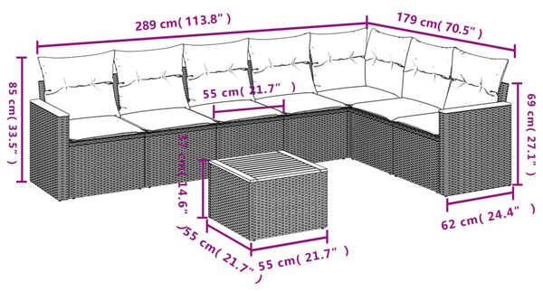 VidaXL 8 db fekete polyrattan kerti kanapégarnitúra párnákkal